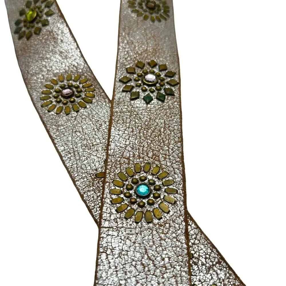 CORDERO neutral metallic leather belt embellished with jewel studs